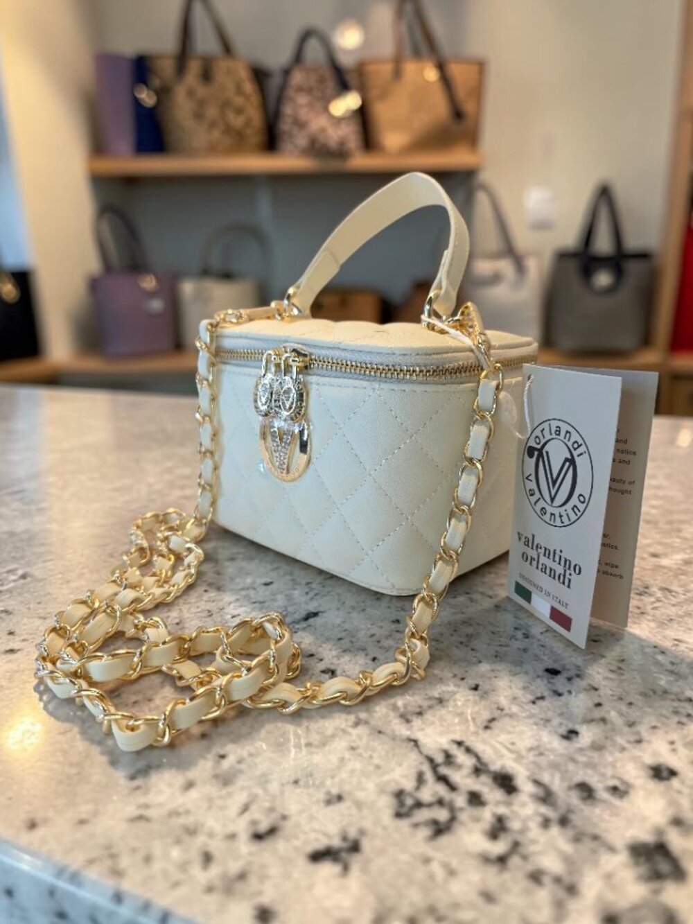 Ivory White Shoulder or Cosmetic Bag by Valentino Orlandi  NWT